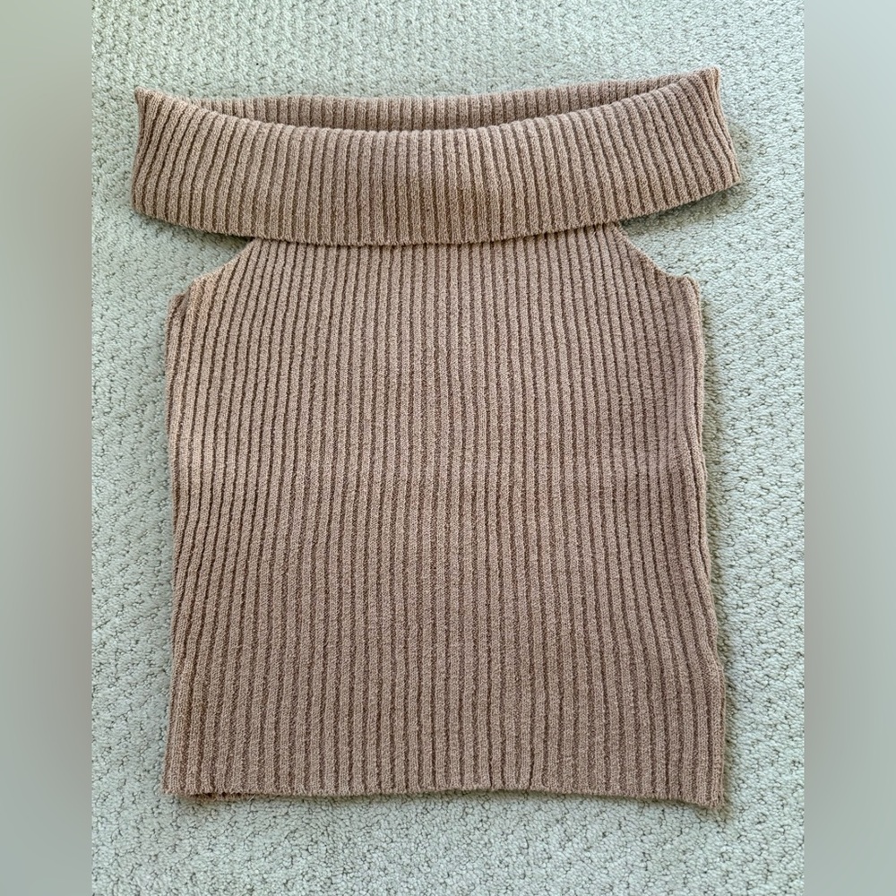Freemarket Camel Ribbed Off the Shoulder Sweater